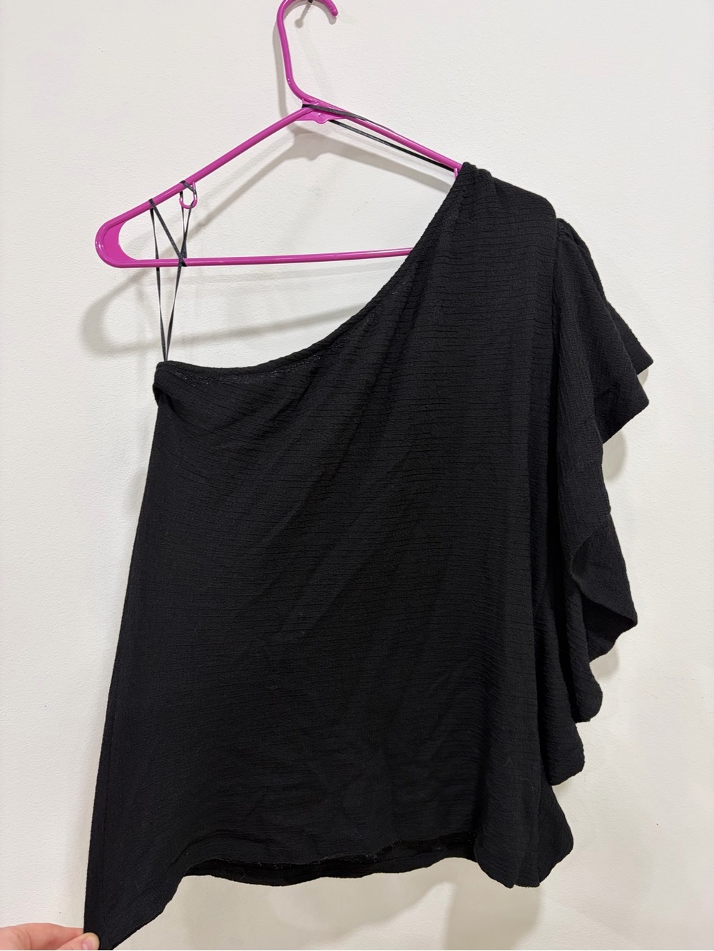 Christian Siriano Black One-Shoulder Ruffle Top